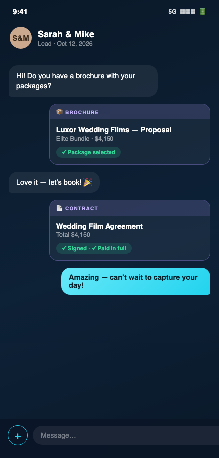 tooBooked chat — contracts, invoices and messages in one place